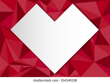  Valentine's Day background design in red low poly style with heart