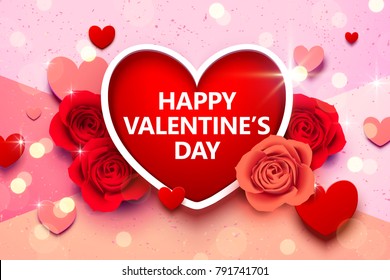 Valentines day background Design,  Red Heart Shaped Paper Art. Vector illustration.banners. invitation, posters, brochure.