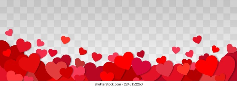 Valentine's Day background design with scattered heart stickers. Cute love illustration for Happy Women's, Mother's, Valentine's Day and Birthday. Vector illustration isolated on png.