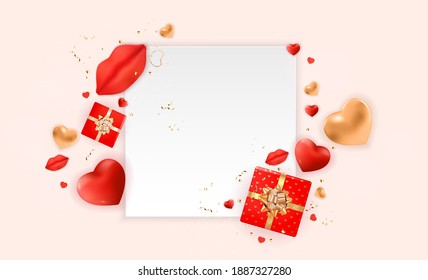 Valentinstag-Hintergrunddesign. Vorlage für Werbe-, Web-, Social-Media- und Mode-Werbung.  Poster, Flyer, Grußkarte, Kopfzeile für Website Vector Illustration