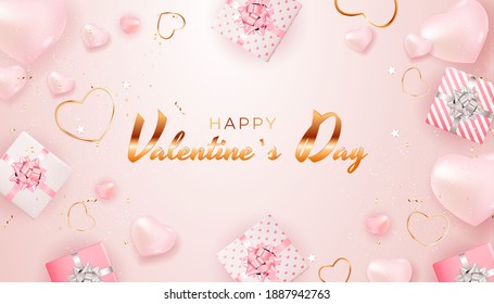 Valentine's Day Background Design. Template  for advertising, web, social media and fashion ads.  Horizontal poster, flyer, greeting card, header for website  Vector Illustration