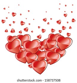 Valentines Day background with falling hearts. Valentines hearts on white background. Vector illustration.