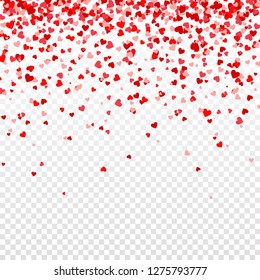 Valentines Day Background With Falling Red Hearts. Heart Shaped Paper Confetti. February 14 Greeting Card.