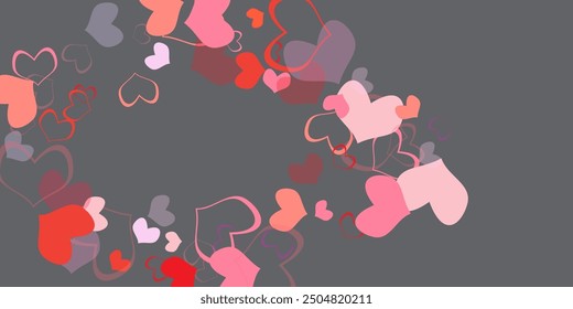 Valentine's Day background February 14th with pink hearts and confetti. Red and pink folded paper hearts isolated on white, Valentines Day vector background