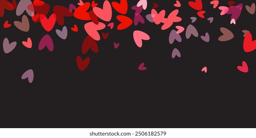 Valentine's Day background February 14th with pink hearts and confetti. Magic fantasy girly gradient. Cartoon vector romantic illustration.