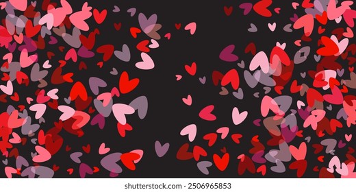 Valentine's Day background February 14th with pink hearts and confetti. Magic fantasy girly gradient. Cartoon vector romantic illustration.