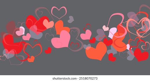 Valentine's Day background February 14th with pink hearts and confetti. Vector illustration. Paper cut decorations for Valentine's day border or frame design,