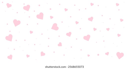 Valentine's Day background February 14th with pink hearts and confetti.