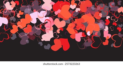 Valentine's Day background February 14th with pink hearts and confetti. Magic fantasy girly gradient. Cartoon vector romantic illustration.