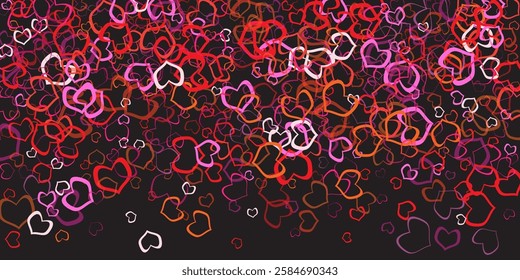 Valentine's Day background February 14th with pink hearts and confetti. Red and pink folded paper hearts isolated on white, Valentines Day vector background