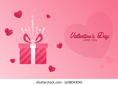 Valentines day background in flat design  with gift box