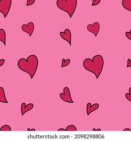 . Valentines day background. Flat design endless chaotic texture made of tiny heart silhouettes