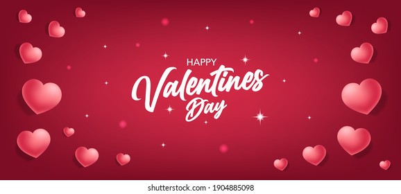 Valentines day background with floating 3d hearts and typography of happy valentines day text . Valentines day banner vector illustration. shinning, poster