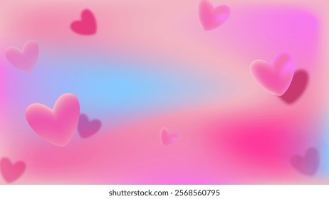 Valentine's Day background with floating gradient hearts. Romantic composition for websites, posters, ads and greeting cards. Vector illustration