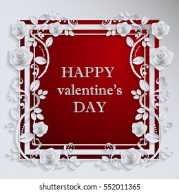 Valentines Day Background With Flying Rose on paper  color Square size.