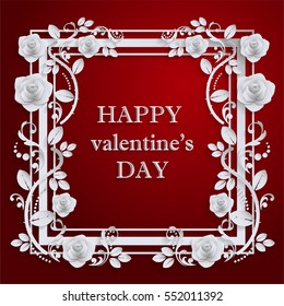 Valentines Day Background With Flying Rose on paper  color Square size.