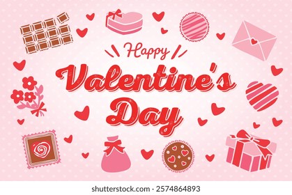 Valentine's Day background frame featuring cute hand-drawn illustrations of hearts and chocolates_Present_Gift title material