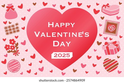 Valentine's Day background frame featuring cute hand-drawn illustrations of hearts and chocolates_Present