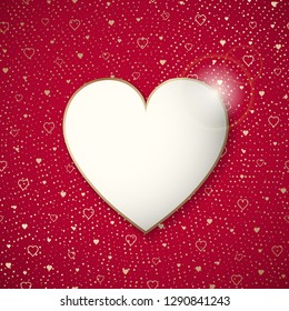 The Valentine's day background with frame. Golden hearts pattern.  Vector illustration. 