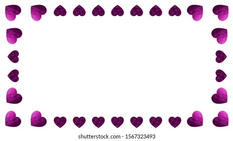 Valentine's day background or frame for invitation, card, poster. Cute vector template with purple polygonal hearts on the white background. Standard scaled 1080*1920 size