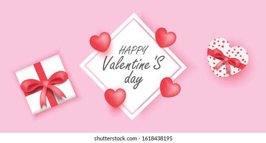 valentines day background with gift box decorated with pink ribbons  andr heart shaped . design for poster, flyer, greeting card.