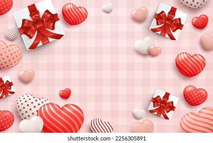 Valentines Day Background with Gift Box Ornaments and Cute Hearts