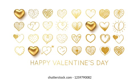 Valentines day background with gold heart. Vector illustration