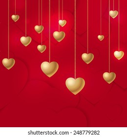 Valentine's Day background with Gold Hearts and Chains.  Greeting Card, Poster, Flyer or Invitation Design. 