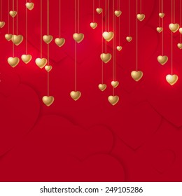 Valentine's Day background with Gold Hearts and Chains.  Greeting Card, Poster, Flyer or Invitation Design. 
