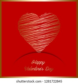 Valentine's Day background with gold scribble heart design