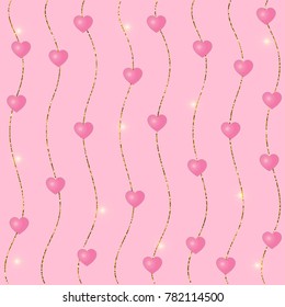 Valentine's day. Background with gold thread and hearts.Vector.