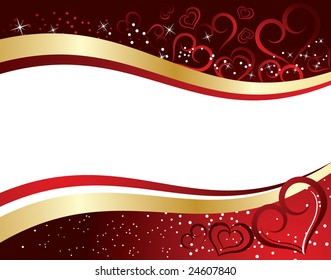 A Valentines Day background with a golden frame surrounded by hearts