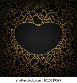 Valentines day background with golden hearts on dark background