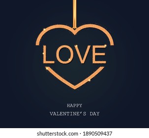 Valentine's day background golden love on heart Vector