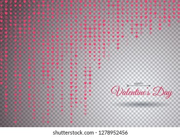 Valentine's Day, background for greeting card or banner on the site, falling matrix of characters on a transparent background, promotional items