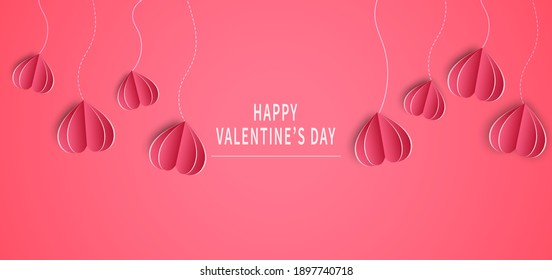 Valentine's day background. Valentine's Day greeting card design. Hearts paper cut style. Vector illustration 