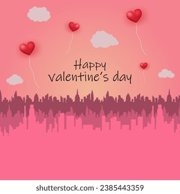 Valentine's Day background greeting card poster banner with romantic hearts pink element Free Vector