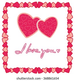 Valentines Day background for greeting card design with hand drawn lettering and hearts. Can be used as seamless pattern. EPS8 vector illustration.