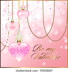 Valentine's Day Background or Greeting Card Template with transparent glassy hearts