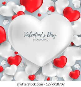 Valentine's day background of a group of red and white heart with your copy space. Design for love and Valentines day concept. Vector illustration.