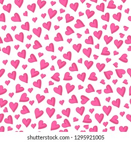 Valentines day background. Hand drawn hearts. Light and dark pink colors. 
