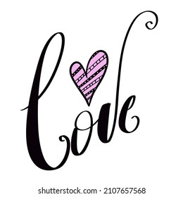 Valentines Day background with hand drawn love word design