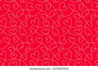 Valentine's Day background with hand drawn line hearts in red
