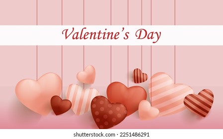 Valentine's day background, with hanging 3d love elements