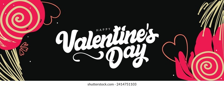 Valentine's Day background or header design with a beautiful abstract pattern. Calligraphy or Typography text of Happy Valentine's Day. Vector Illustration.