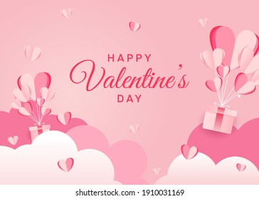 Valentines day background with heart balloon floating it the sky