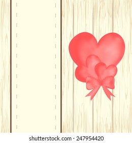 Valentine's day background with heart balloons with ribbon on wooden background. Vector illustration