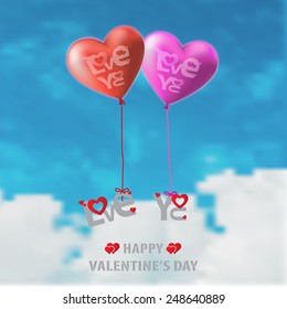Valentines day background with heart balloons on sky, Vector illustration