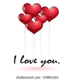 Valentine's day background. Heart baloons isolated on white background. I love you.