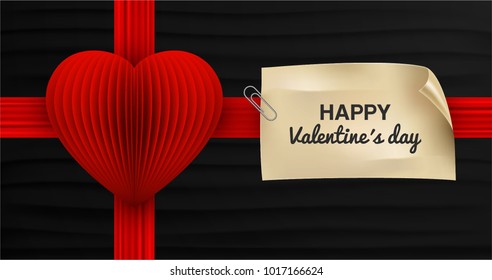 Valentines day background with heart, bow and ribbon. Love banner. Gift box. Romantic and love design. Wallpaper, flyers, invitation, posters, brochure, voucher or discount. Vector illustration.